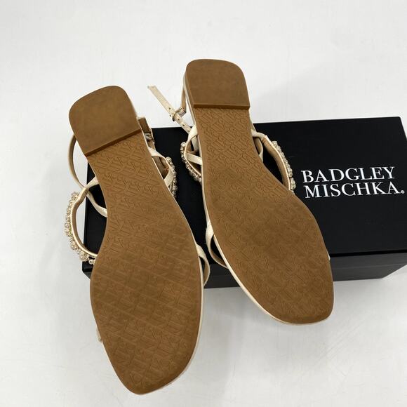 Badgley Mischka Natalee Ivory Satin Flat Sandals - Picture 5 of 6